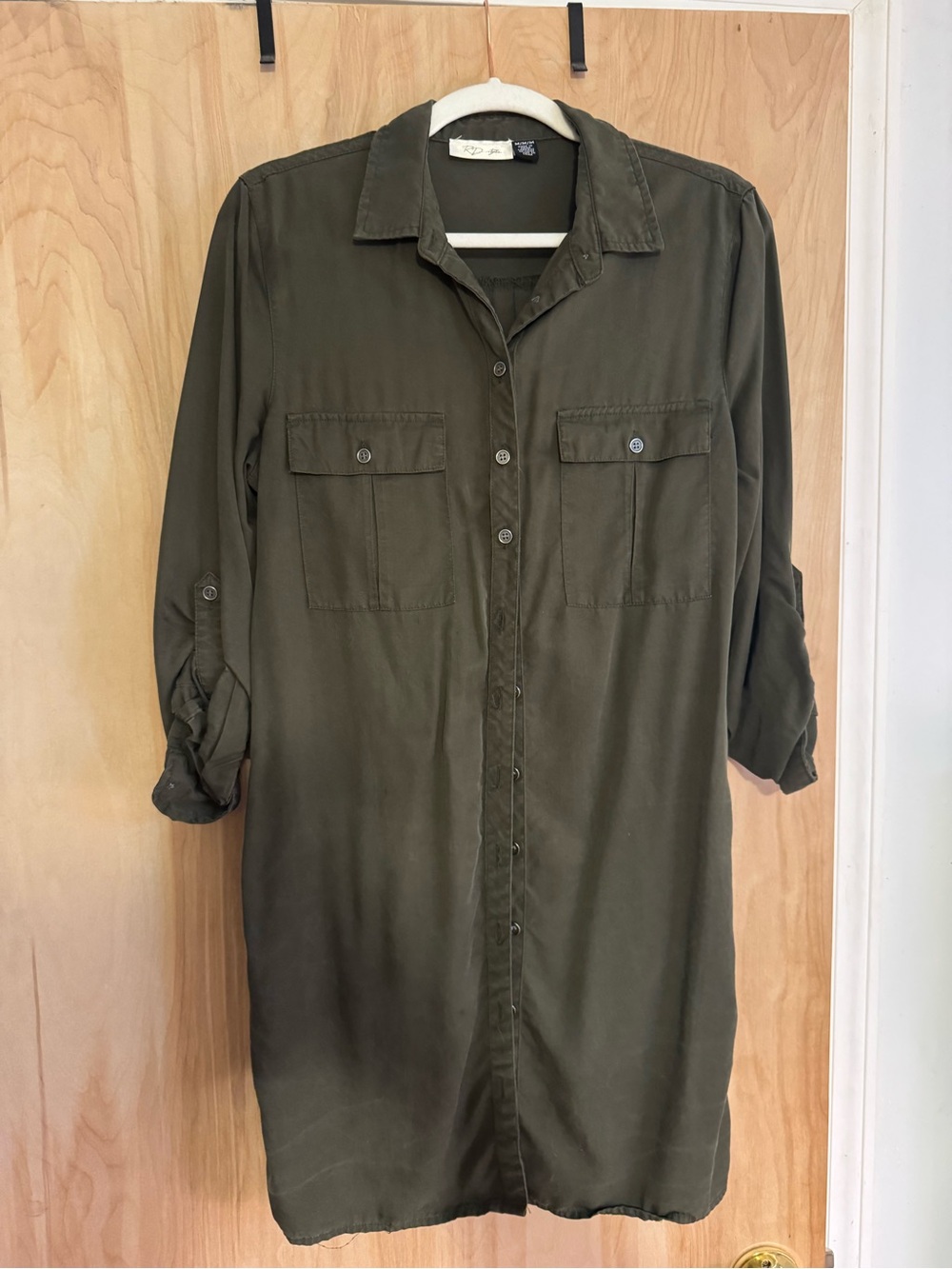 RD Style Olive Green Button-Front Shirt Dress